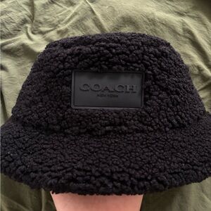 Coach Black Sherpa Bucket Hat with Logo Trim